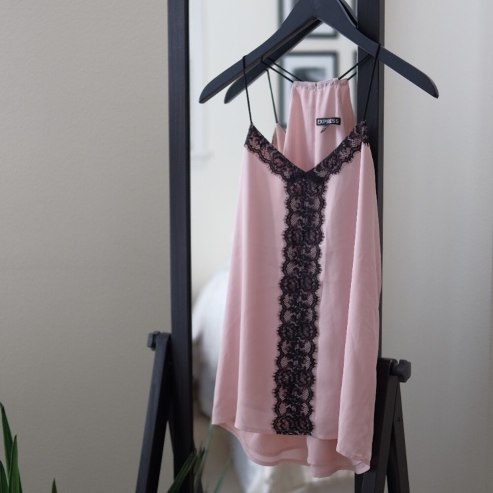 Pink and Black Lace Camisole from Express